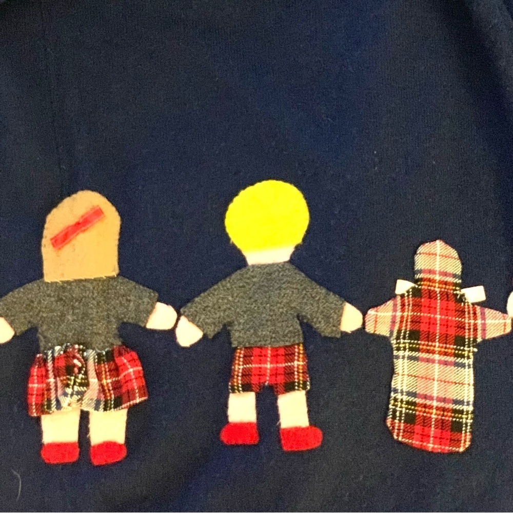 TALBOTS Vintage Knit Cardigan, Kids Applique Art Wear Cottage, navy, Red, yellow - Picture 5 of 6
